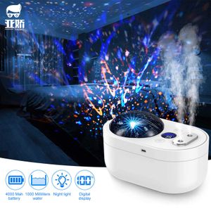 Yajiao 1000 ml projector luchtbevochtiger aroma diffuser 4000 mAh batterij oplaadbaar met nachtlampje voor baby slaapkamer kantoor 210724