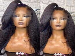 Yaki avant dentelle perruque 38 pouces partie profonde longue crépus droite perruque naturel noir Cosplay perruques moyennes perruques pour les femmes noires 180density8219523