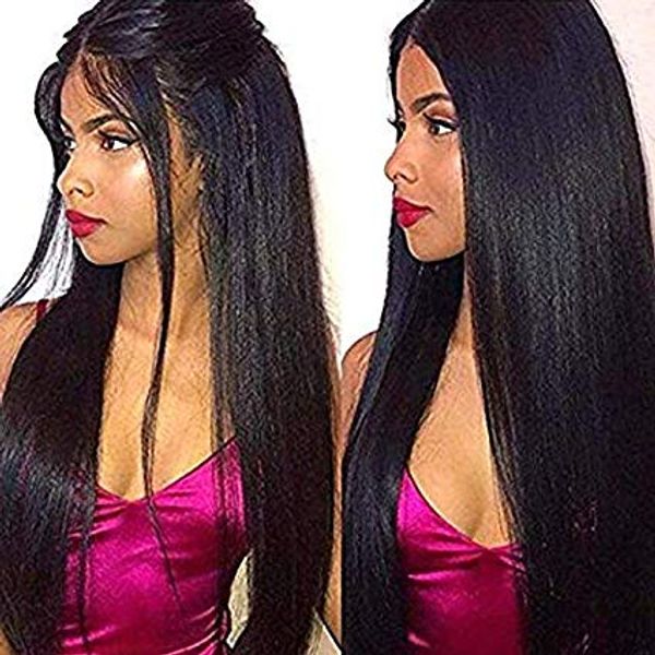 Yaki Straight 360 Peluca frontal de encaje Cabello humano 150% de densidad Pre arrancado Pelucas delanteras de encaje sin cola para mujeres negras 100% sin procesar