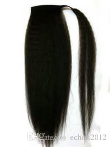 Yaki droite Remy queue de cheval de cheveux pour les femmes noires queues de cheval afro postiches cordon enroulé autour des extensions de cheveux de queue de cheval 120g 1b couleur