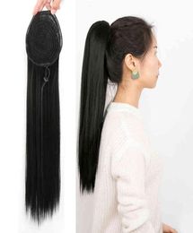 Yaki Straight Synthetic Drawstring Ponytail Hair Extension Clip Pony Tail haarstukken met elastische band 20 inch Dream Ice039S5553045