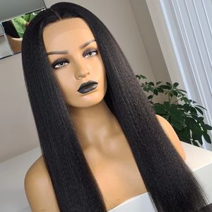 Peluca con malla frontal de pelo sintético liso Yaki, peluca de pelo de fibra con parte frontal de encaje 13x3 para mujeres negras