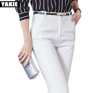 YAKIE taille haute femmes pantalons coton dames crayon pantalon OL bureau travail formel pantalon pantalon femme plus taille noir blanc 210412