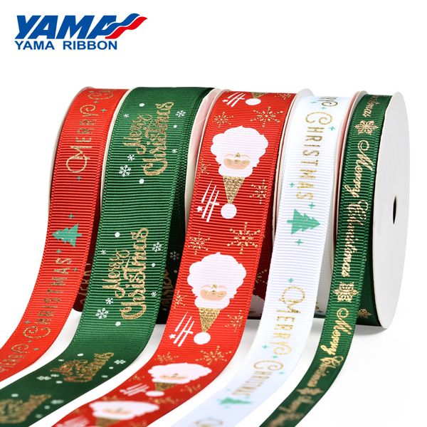 YAMA 9 16 25 mm breites Grosgrain-Weihnachtsband mit Draht 100 Yards/Rolle 3/8 5/8 1 Zoll Bänder für die Dekoration von Bastelbäumen Y201020