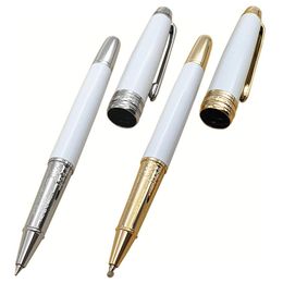 YALAMANG 163 Texture en céramique blanche avec mini stylos à bille roulante en métal et stylo à bille à garniture en argent doré fournitures d'écriture en métal gift240P