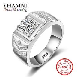 YAMINI Originele 925 Sterling Zilveren Trouwring Luxe 1 Karaat 6mm CZ Diamant Mannen Ring Sieraden Gift MJZ012288x
