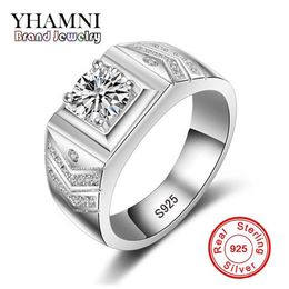 Yamini Original 925 Sterling Silver Wedding Ring Luxe 1 karaat 6 mm CZ Diamond Men Ring Sieraden Gift MJZ012243N
