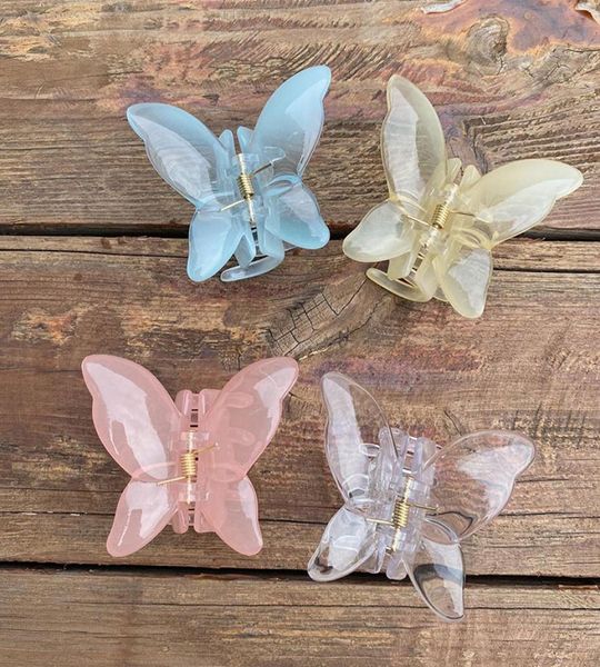 Yamog Pequeña Translucidez Mariposa Modelo Pinzas Para El Cabello Mujeres Plástico Caramelo Color Puro Clips De Garra Mujer Animal Scrunchies Cola De Caballo H2618653