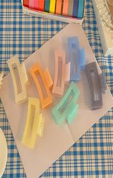 Yamog Translucence Hollow Out Square Pure Hair Clamps Middle Size Plastic Resin Candy Color Claw Clips Women Srunchies Ponytail S1183964