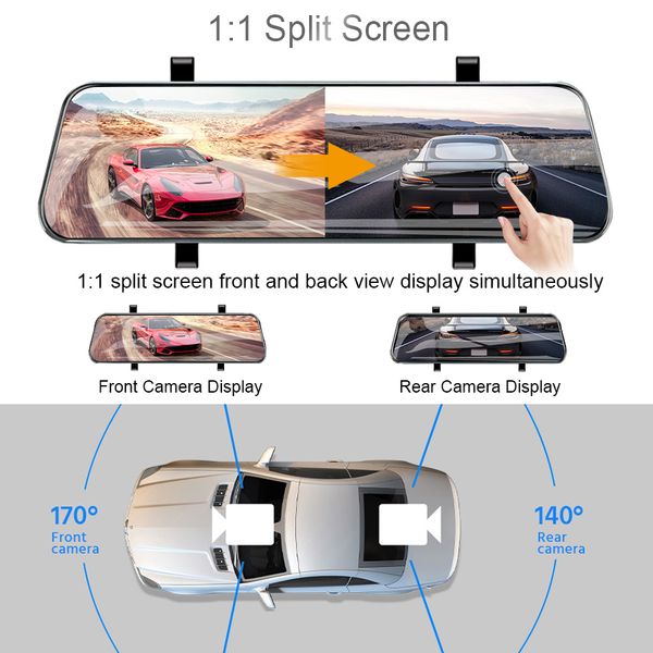 Miroir DVR Yanace 2.5k dans l'écran tactile en voiture Enregistreur vidéo Dashcam Rehrower Mirror 1440p GPS WiFi 24h Parking DVR Black Boîte