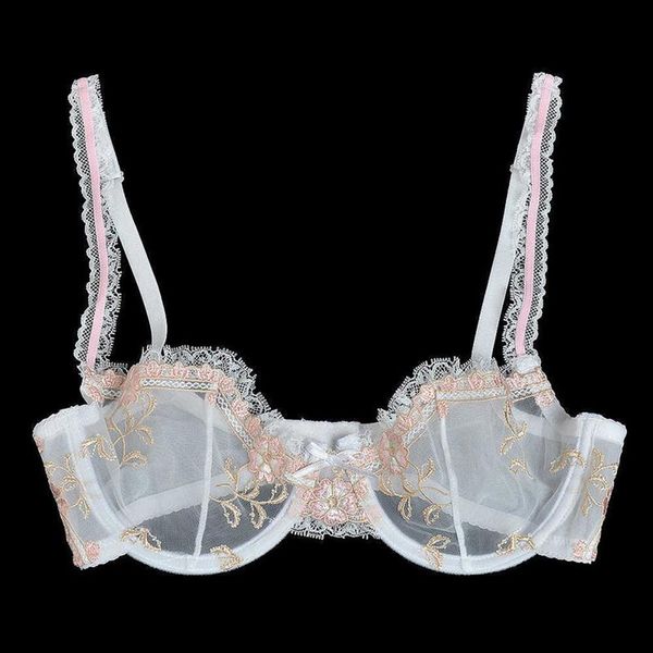 YANDW sujetador sexy para mujer bordado de encaje floral transparente ultrafino 70 75 80 85 90 95 100 A B C D E F UE EE. UU. Reino Unido Tamaño estándar 210623282D