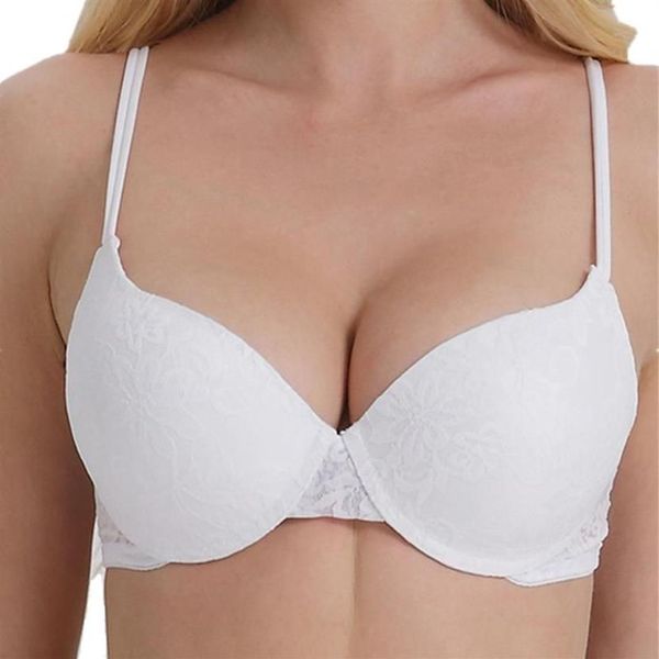 YANDW soutien-gorge blanc pour femmes Sexy épais rembourré dentelle broderie imprimé plongeant quotidien Push Up soutien-gorge 70 75 80 85 90 95 100 A B C D E158B