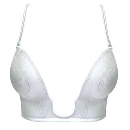 Yandw White Push Up BH Sexy Dubbel Diep Verzamel Simple Transparent Bandjes Floral Silicone Dames BH 70 75 80 85 90 95 A B C D E 210623