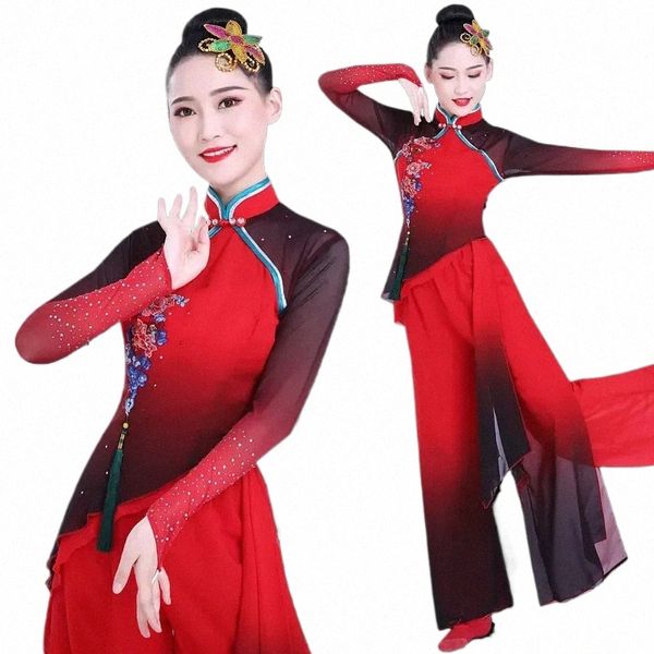 Costumes de danse Yangko Élégant Fan National Umbrella Costume de danse Costumes de danse traditionnelle chinoise Yangko Hanfu Festival Outfit W44a #
