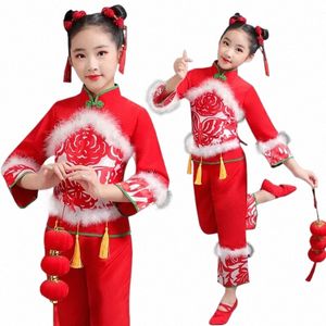 Ropa de baile Yangko para niños Trajes Natial chinos Chica Ropa de baile Yangko Moderno Hanfu Girls Boys Square Dance para el escenario i4Vb #