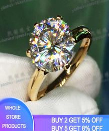 Yanhui heeft 18K RGP Pure massief geelgouden ring Luxe Ronde Solitaire 8mm 20ct Lab Diamond trouwringen voor vrouwen ZSR169 X07151243828