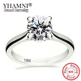 YANHUI Met Certificaat Luxe Solitaire 2 0ct Zirconia Diamanten Trouwringen Vrouwen Puur 18K Wit Goud Zilver 925 Ring ZR1282906