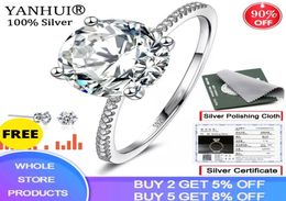 Yanhui met certificaat solitaire 3 karaatsring origineel zilver 925 sieraden natuurlijke zirkonia diamant trouwringen voor vrouwen lj20106657370