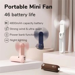 Yanke Portable Fan Mini Handheld Fan USB 4800MAH TYPC-C Opladen Hand vastgehouden Small Pocket Fan met Power Bank zaklampfunctie 240423