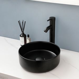 Yanksmart Black Ceramic Round Round Bathroom Bassin Robinet Set Bowl Bol Vessel Washingin Deck Moux Mélangeur Moux d'eau avec drain de pop-up