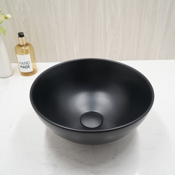 Yanksmart salle de bain ronde Black Ceramic Countertop Bowl Bol Robinet Set Basin Wish Pop-Up Drain Mixer Tap Water Tap Combo Kit
