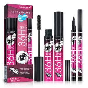 YANQINA Noir Liquide Eyeliner + Mascara 2pcs en 1 Séchage Rapide Étanche Sans Taches Eye Liner Crayon 3 Couleurs Paquet 8827 #