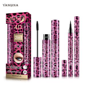 Yanqina luipaard zwart vloeibare eyeliner + mascara 2 stks in 1 sneldrogende waterdichte niet-vlek eye liner potlood make-up set 8836 #