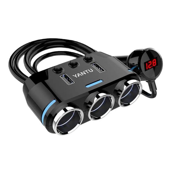 Yantu Car 12V Cigarette Light Poss Splitter Plugure USB Affichage USB USB Cigare Universal Charger Adaptateur Chargeur LED CA S7L0