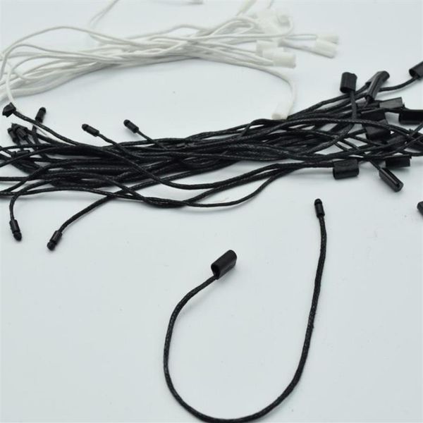 Hilo 980pcs / lot Buena calidad Cordón encerado blanco y negro Etiqueta colgante Cuerda de nylon Bloqueo a presión Pin Loop Sujetador Lazos Longitud 18 cm 218 S