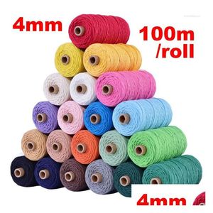 Fil Vêtements 100M / Rouleau 4Mm Cordon Rame Artisanat Fait À La Main Coton Arts Corde Corde Bricolage Vannerie Tresses Arti Décoration De La Maison Fourniture Drop D DH43D