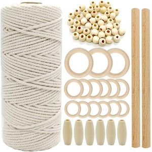 Fil en bois artisanat macramé cordon coton naturel corde avec bois bâton perle pour bricolage Kit de dentition tenture murale # T2G291k