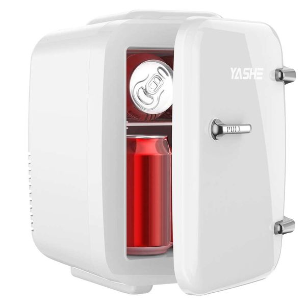 YASHE Mini réfrigérateur, mini-réfrigérateur pour soins de la peau de 4 litres/6 canettes, refroidisseur et chauffage électrique 110 V AC/12 V DC, adapté aux boissons, bureaux, dortoirs,