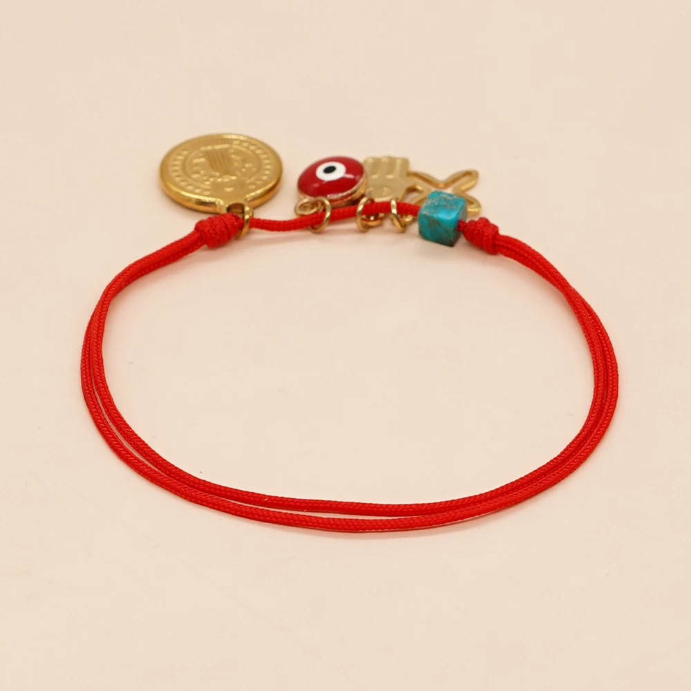 Yastyt enkla röda rep charm armband turkiska onda ögonlyckor mynt armband handgjorda smycken tillbehör justerbar armband