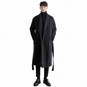 Yasuguoji Cardigans mélange manteau avec ceinture pardessus mâle manteau d'hiver nouveau col rabattu noir Lg manteau vêtements pour hommes k3KF #