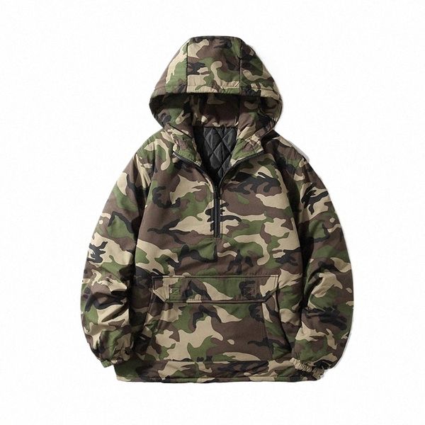 Yasuguoji Casual Camoue chaqueta de invierno para hombres grueso abrigo masculino cálido Camo con capucha Cott a prueba de viento Parka militar para hombre abrigo D5gN #