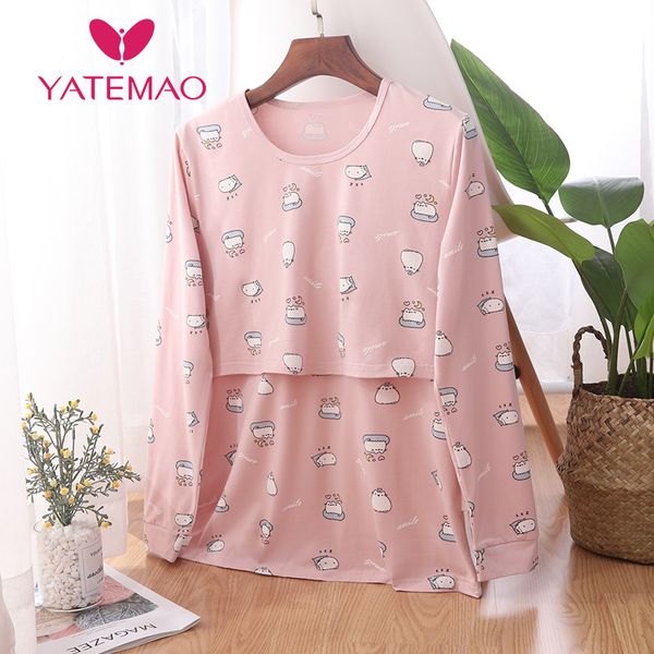 Yatemao Nouvelle maternité Pyjama Tops Vêtements de grossesse à manches longues d'allaitement Nightie Maternité Allaitement de nuit Hot Nightwear LJ201123