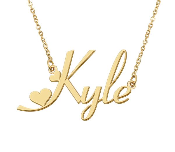Kyle Nom Collier Pendentif pour la plaque signalétique personnalisée pour les femmes Girls d'anniversaire Gift Kids Best Friends Bijoux en acier inoxydable plaqué Gold 18K Jewelry