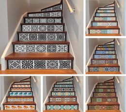 Yazi 6pcs étape amovible escaliers auto-adhésifs autocollants carreaux en céramique PVC Escalier papier peint décale d'escalier décor 18x100cm 10074481106
