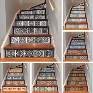 Yazi-pegatina autoadhesiva para escaleras, 6 uds., azulejos de cerámica, papel tapiz de escalera de PVC, calcomanía de vinilo, decoración de escaleras, 18x100CM, 1007