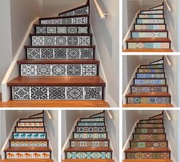 Yazi 6pcs étape amovible escaliers Autairs autocollants carreaux de céramique PVC Escalier papier peint décale d'escalier en vinyle décor 18x100cm 2012078088751