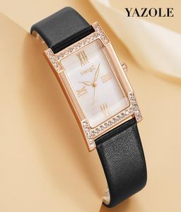 Yazole Fashion Women Regardez les cristaux charmants décoration rectangle dial quartz wristwatch cadeaux féminins relogio féminino montres7955669