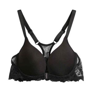 YBCG Push Up Bra Cierre frontal Encaje Hueco Y-line Correa Lencería Negro Fino Acolchado Ropa interior floral Correas ajustadas Sujetador G122281E