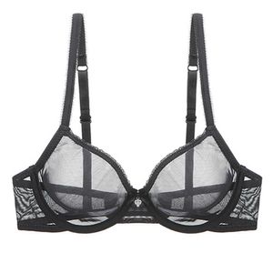 YBCG Sexy Black Dames Bra Kant Mesh See Through Underwear Stretch Hollow Lingerie Kant Solid Soft Slipje Bras voor Dames 210623