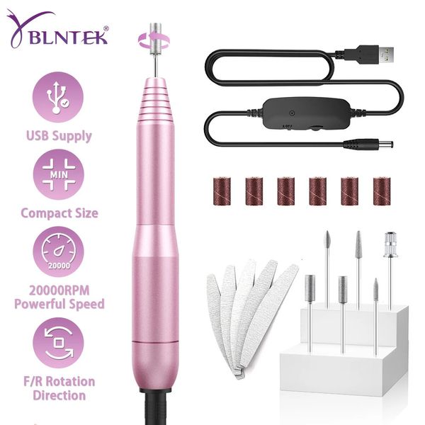 YBLNTEK Taladro de uñas eléctrico USB 20000 RPM Taladros de manicura y pedicura Lima de uñas para uñas acrílicas Herramientas de forma de pulido de gel 240119