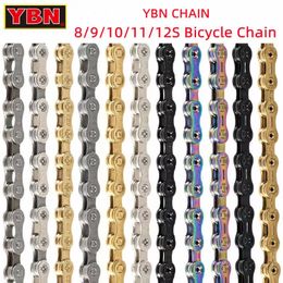 Cadena de bicicletas YBN 10 11 12 velocidades SLA SLA Hollow Gold Oil Slick Coating 8 9S MTB Road Bike Chain para Shimano SRAM 231221