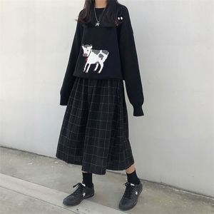 YBYR Style japonais élastique taille haute jupes longues femme automne hiver femme lâche Plaid a-ligne plissé Harajuku printemps 210621