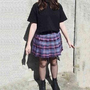 YBYR Femmes Mini Jupe Plissée D'été Taille Haute y2k Plaid Jupes Ceinture Femme Coréenne Sexy Uniformes Bretelles Tulle Zip Jupe Harajuku 210331