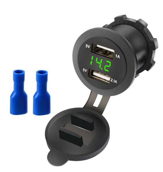 YC-A16 Wasserdichtes Auto-Motorrad-Zigarettenanzünder-Dual-USB-Ladegerät 12V-24V LED-Digitalvoltmeter-Sockelmontage-Ladegeräte Netzteil