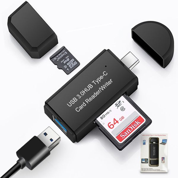 Lectores de tarjetas de memoria YC432 Lector/grabador de tarjetas USB 3.0HUB tipo C 3 en 1 TF/ SD Tipo C Adaptador de lector de tarjetas de unidad flash