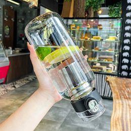 YCALLEY 1000ML2000ML bouteille d'eau en verre de grande capacité avec compartiment à thé bouteilles d'eau de bureau à domicile portables pour Sports de plein air 240118